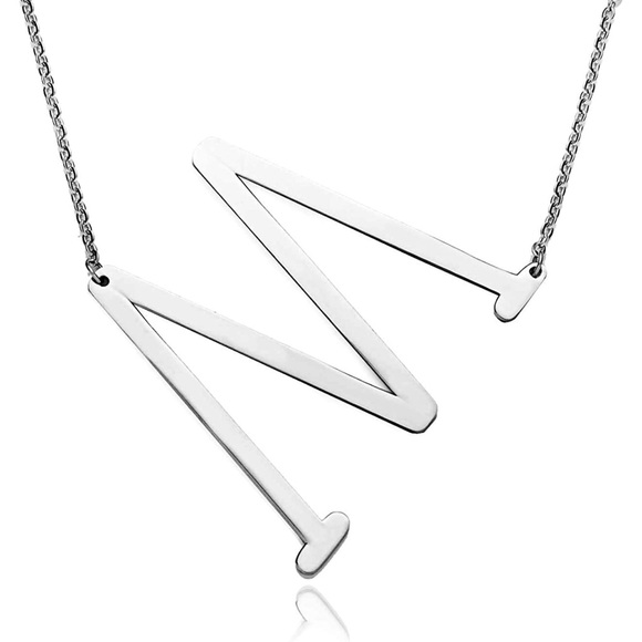 Silver Initial Stainless Steel Pendant Necklace - Picture 4 of 4